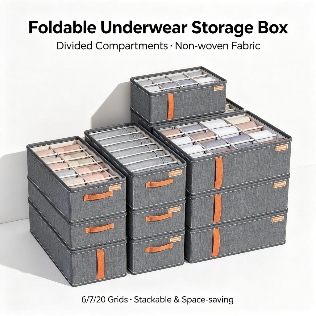 Foldable Underwear Storage Box Divided Organizer with Compartments for Closet