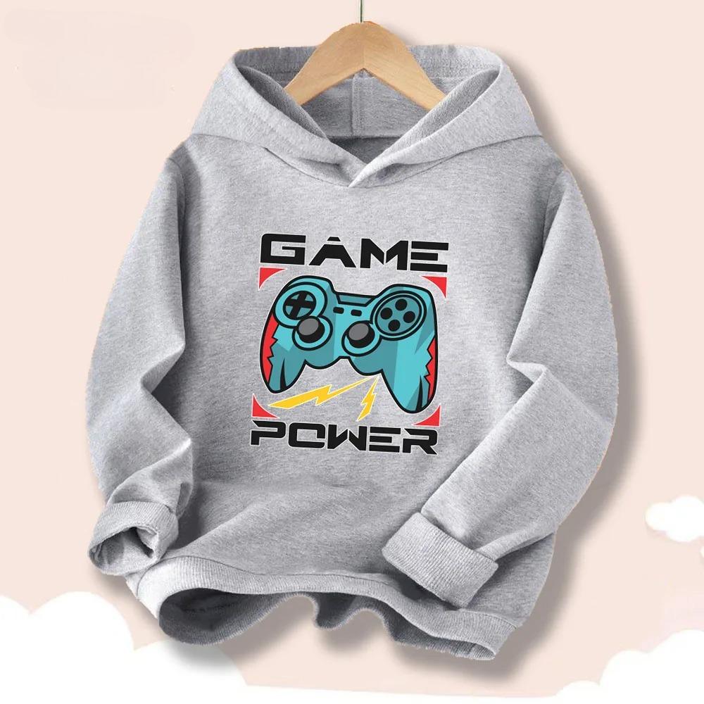 Game Pad Printed Pattern Children's Spring and Autumn Hooded Sweatshirt Outdoor Casual Fashion Warm Sweatshirt