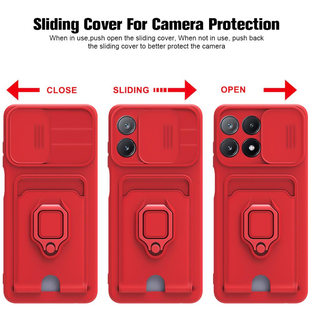 Luxury Camera Push Window Case For Poco X6 Pro X5 X4 GT X3 NFC Coque For Poco M6 Pro M5S M4 C65 Card Slot Magnetic Phone Cover