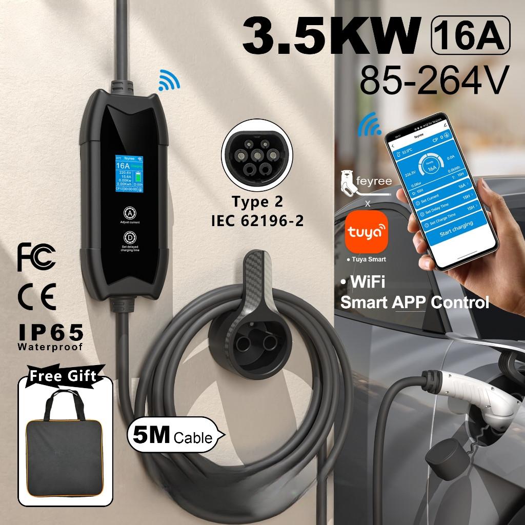 Type2 Portable EV Charger 16A 3.5KW Electric Vehicle Charger Multiple Protections Car Charging Station