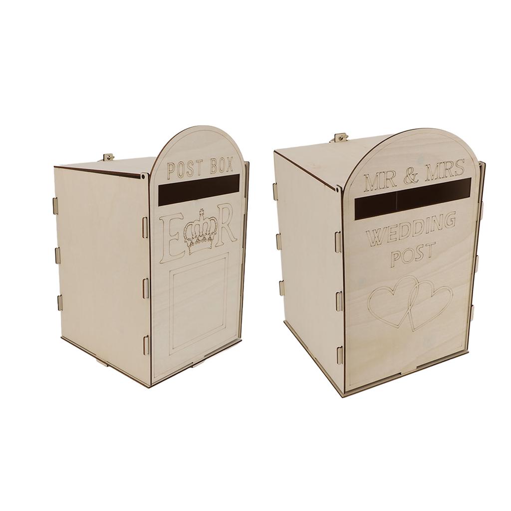Wooden Wedding Mailbox with Lock Key Plywood Handcrafted Exquisite Vintage Wedding Post Box for Rece