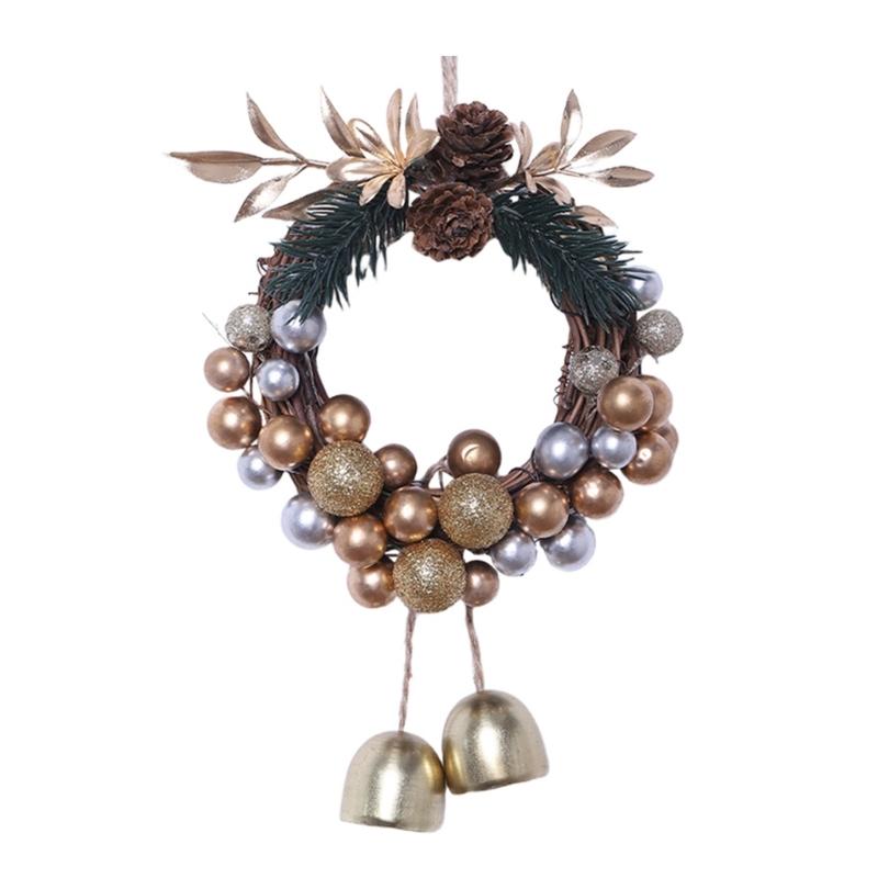 Hanging Wreath With Bells Pinecones Decorative Durable Holiday Decoration Christmas Scene