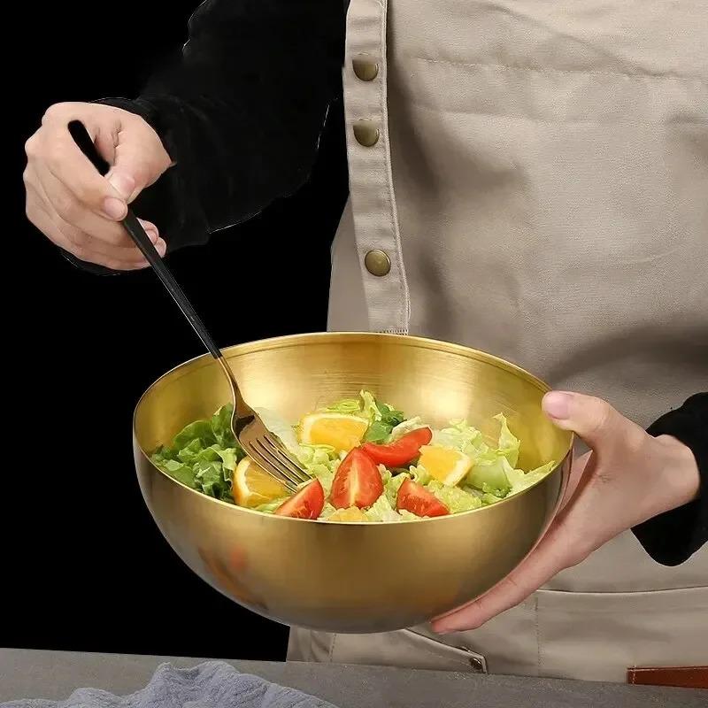 Stainless Steel Gold and Silver Salad Bowl Rice Noodles Lamian Noodles Bowl Rice Mixing Cooking Kitchen Tableware Food Container
