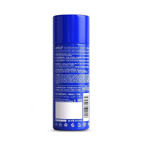 Ustraa Blue Deodorant for Men - 150ml - Cool, Aquatic Fragrance | Boosts Freshness | Fights Bad Odour, Prevents Itching & Irritation