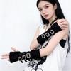 Black Punk Style Elbow Gloves Gothic Metal Button Gloves Harajuku Street Dance Gloves  Street Dance