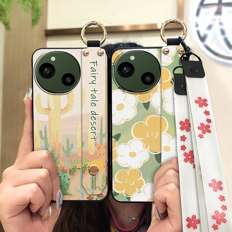 Wrist Strap Waterproof Phone Case For Sharp Aquos R9/SH-51E Oil Painting Anti-knock Ring Durable Kickstand Soft case