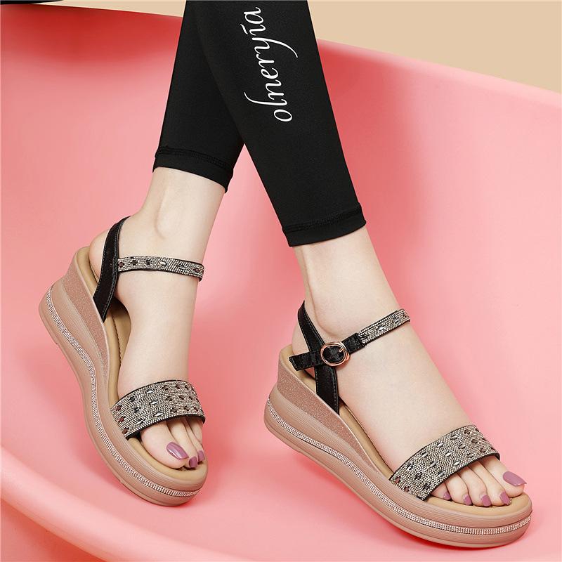 

Rhinestone fashion women s shoes summer sandals platform heightened lame heel single shoes commuting casual versatile comfortable light mouth sandals 39