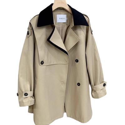 Splicing Contrasting Colors Popular Medium and Long Trench Coats Women's Autumn Clothes New Waist and Thin Coats