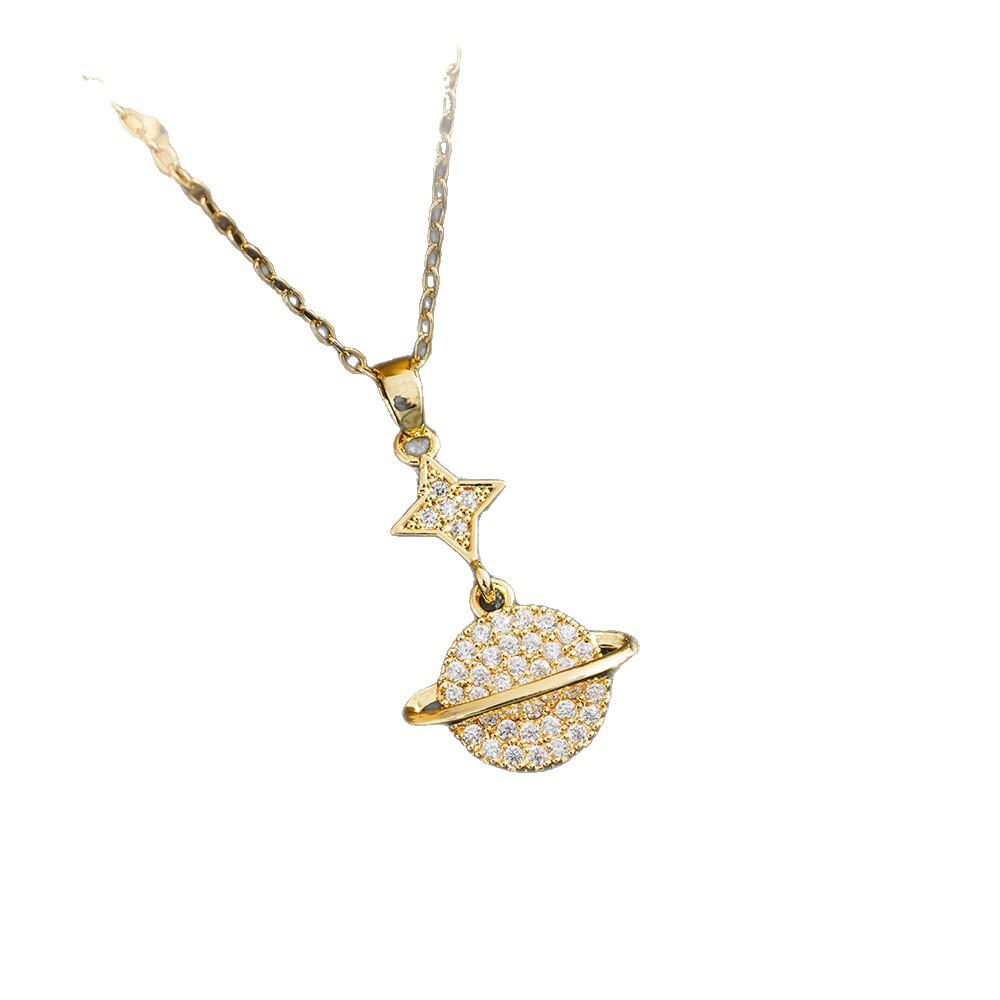 Elegant Titanium Steel Diamond Planet Necklace for Women: Clavicle Chain with Luxurious Feel, Popular Online Accessory.