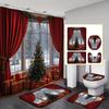 Christmas Shower Curtain Set With Non-Slip Bath Mat, U-Shaped Toilet Mat, And Toilet Lid Cover - Water-Resistant Polyester Fabri