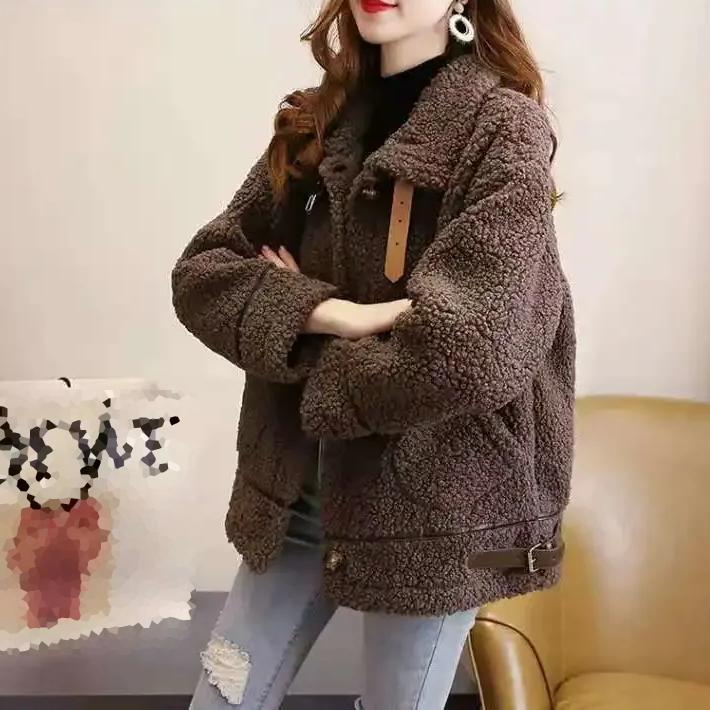 

WTEMPO Пальто из флиса с отложным воротником и пуговицами, с карманами, женские толстые теплые осенне-зимние плюшевые куртки больших размеров XL коричневый