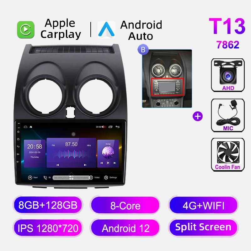 Car Radio Android Auto For Nissan Qashqai J10 2006-2013 Carplay 4G WIFI GPS Navigation Autoradio Video Player No 2din Head Unit