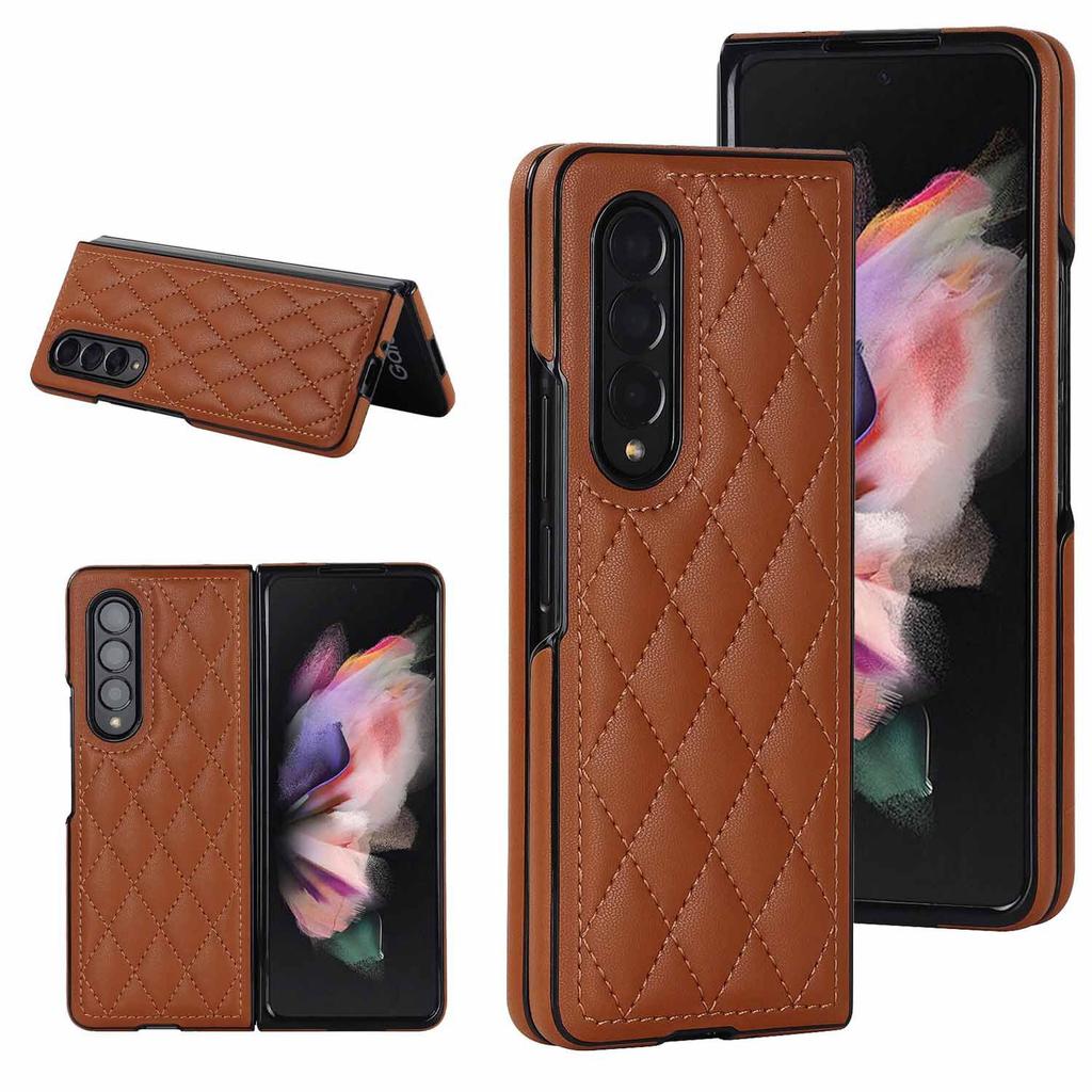 Samsung Galaxy Z Fold 7 6 5 4 3 5G Diamond Grid Pattern Leather Anti Fall Protective Hard Cover Fold7 Luxury Flip Phone Case