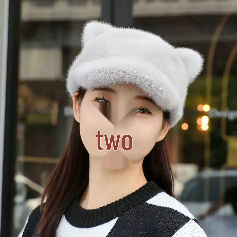 2023 Korean Style Waterproof Mink Bear Hat with Cat Ears - Warm Spring/Autumn Fashion for Women