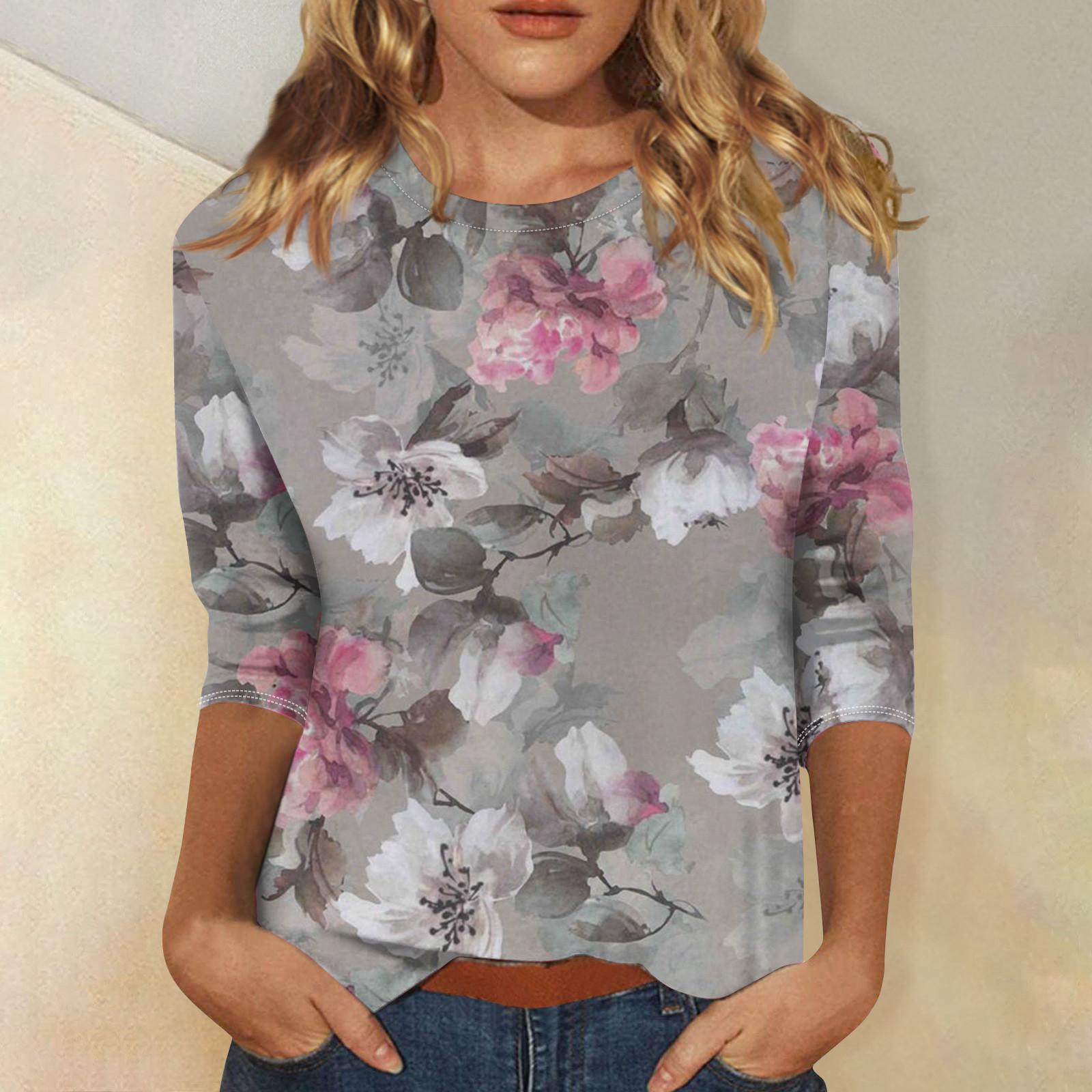 

Рубашки с рукавом 3/4 для женщин, милые топы, футболки с рисунком, блузки, повседневные базовые топы больших размеров, пуловеры XL