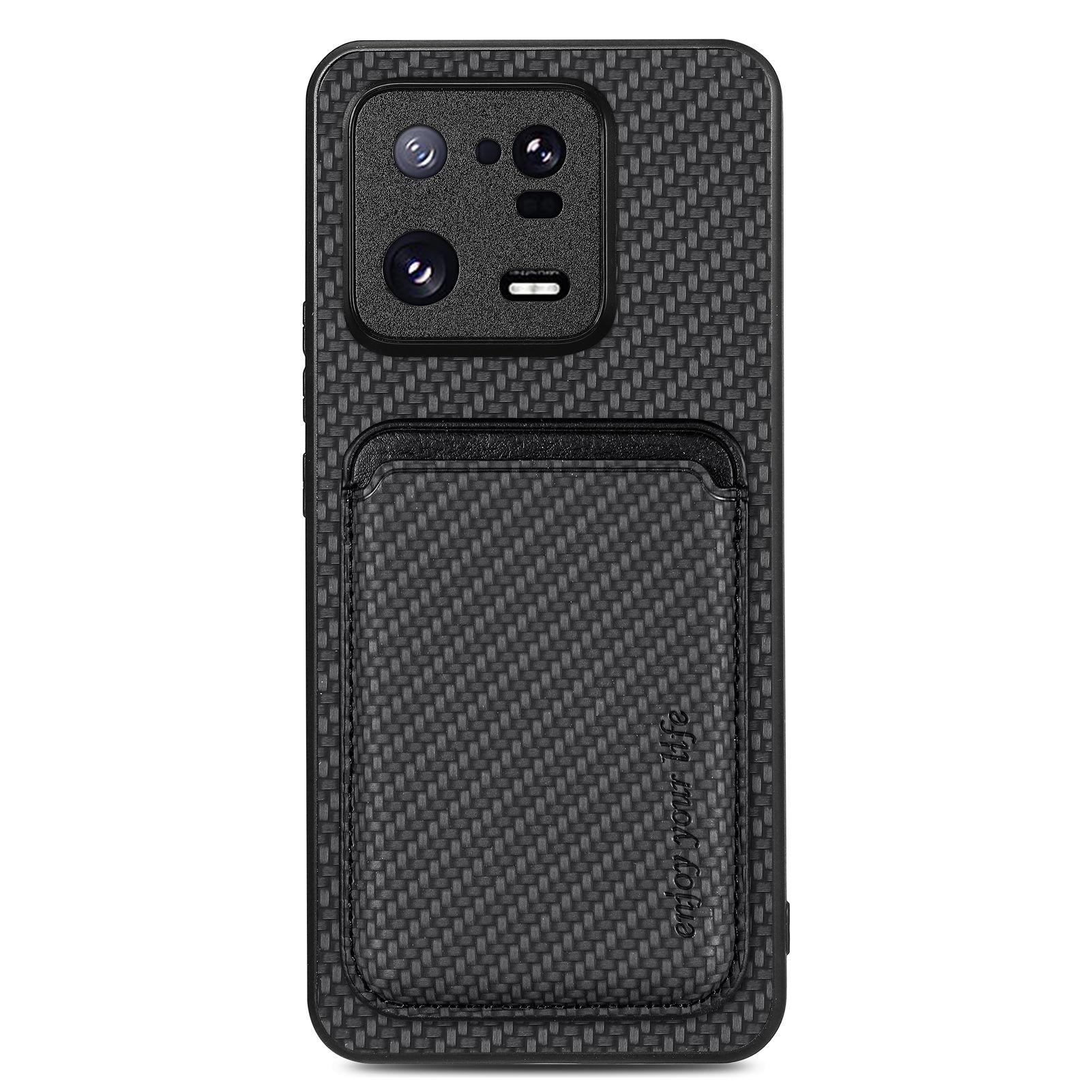 

For Xiaomi 13 Pro 5G Detachable Card Holder Carbon Fiber Texture Phone Cover PU Leather+TPU+PC Phone Case Black