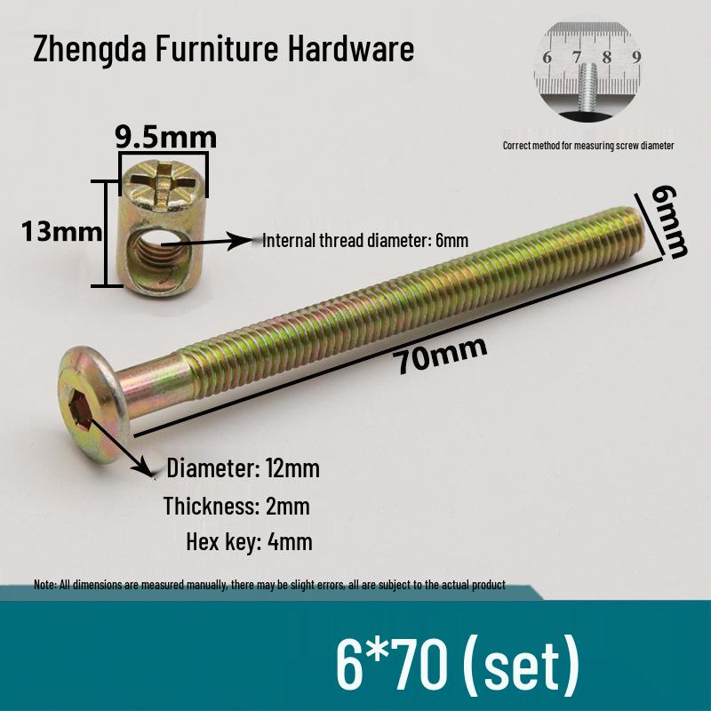 M6 Furniture Hardware: Crib & Bookcase Screws with Cross Hole Nuts, Countersunk Head Screws, Hammer Head Nuts.