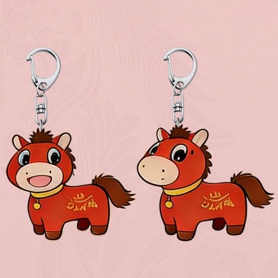 Röd Häst Nyckelring 2026 Hästens År Lyckoamulett Akrylhänge med Metallspänne Festlig Vårfestpresent Tecknad Zodiakprydnad