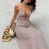 Europe, America 2026 Summer Striped Deep V Neck Dress Holiday Wind Backless Waist Thin Dress