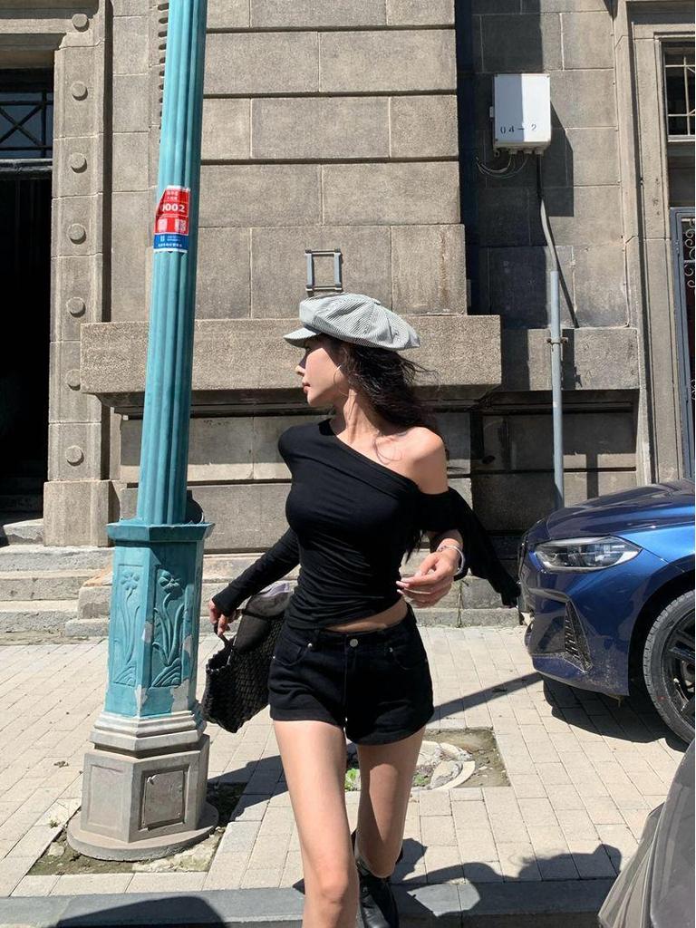 Onregelmatige Lint Off-Shoulder Top met Lange Mouwen Bodycon - Dames Lente Chic