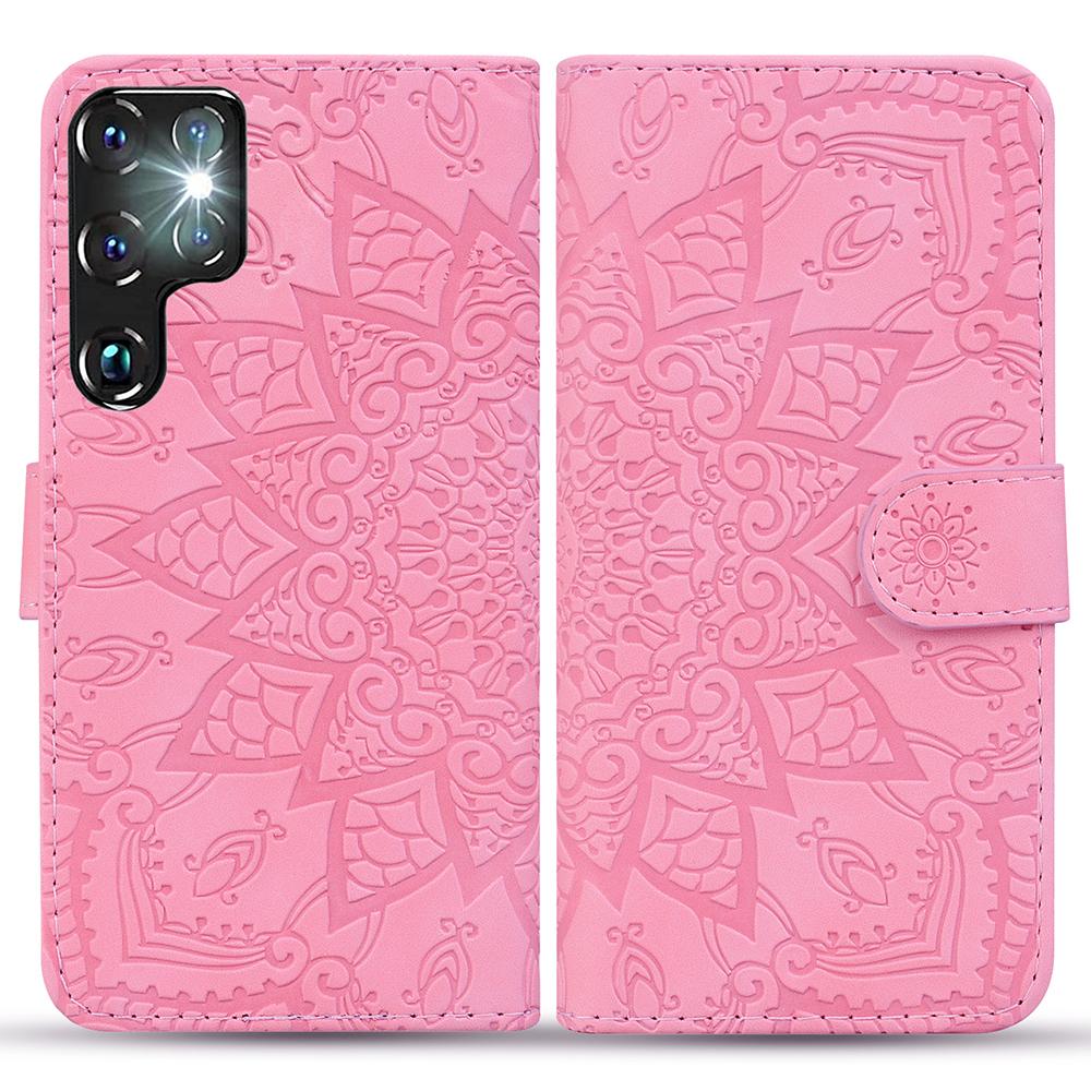 

For Samsung Galaxy S25 Ultra Case PU Leather Wallet Flip Phone Cover Flower Imprinted Pink