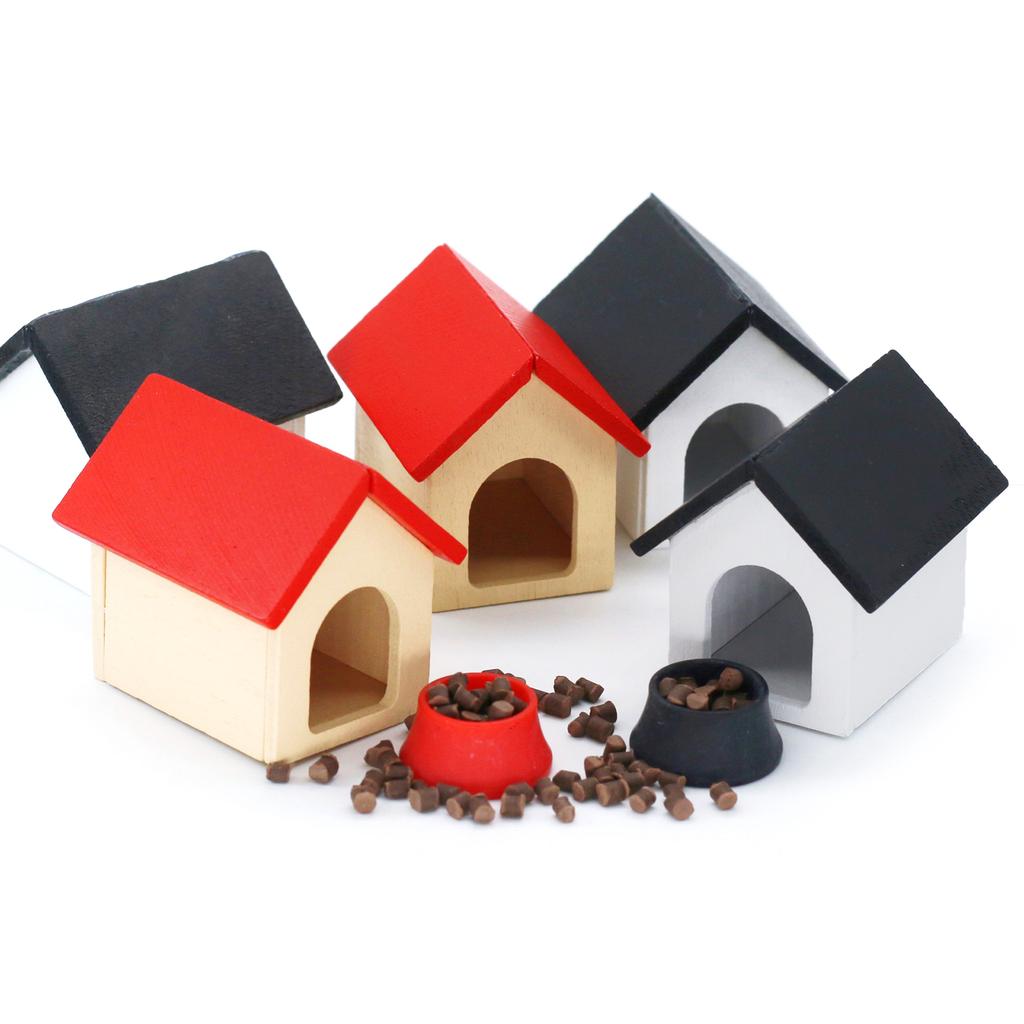 1:12 Scale Bowl Pet Dog House Pretend-Play Kid Playset Pet Realistic Dollhouses Pet Playset Dog Food