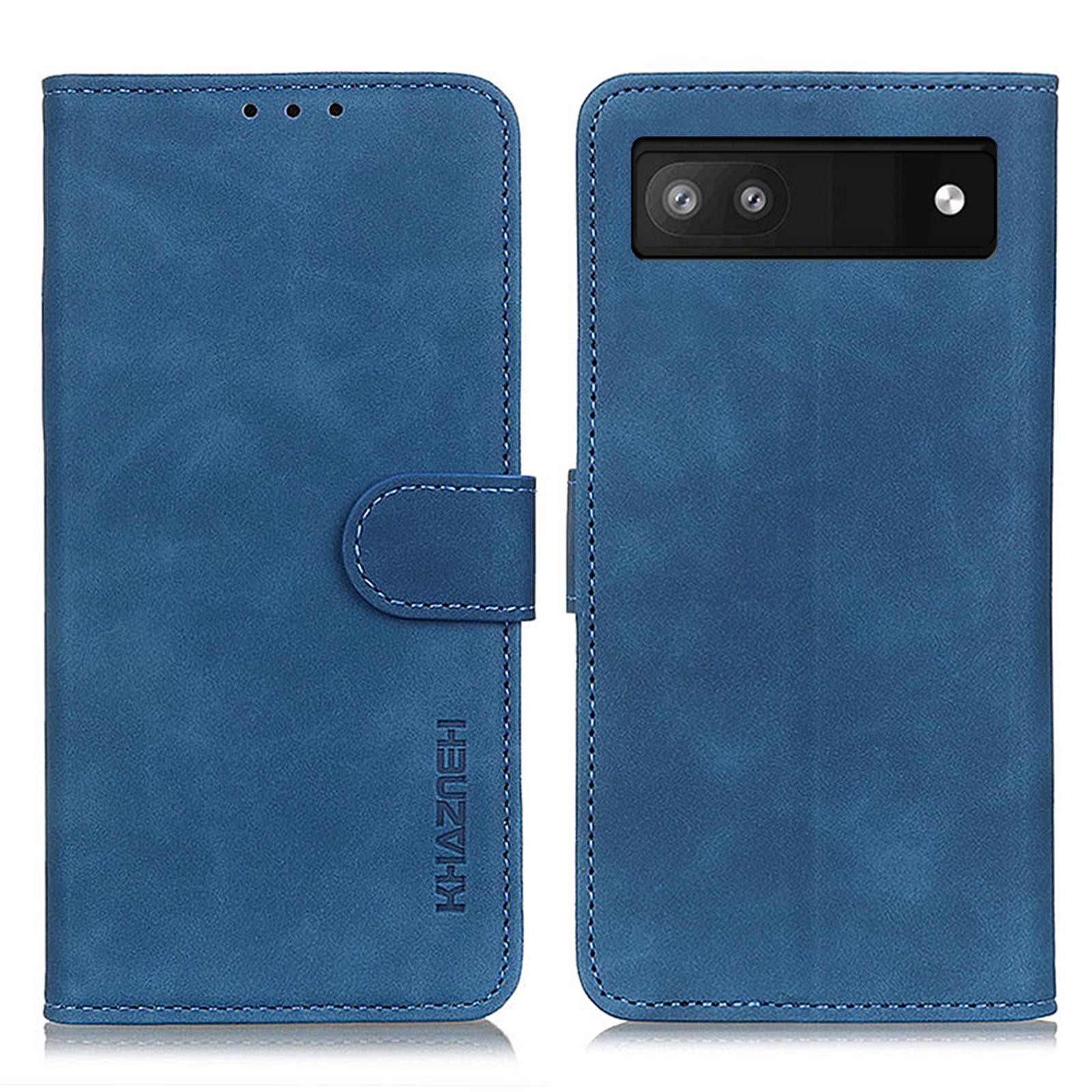 

KHAZNEH For Google Pixel 7a Phone Leather Case Retro Texture Phone Cover with Stand Wallet Blue