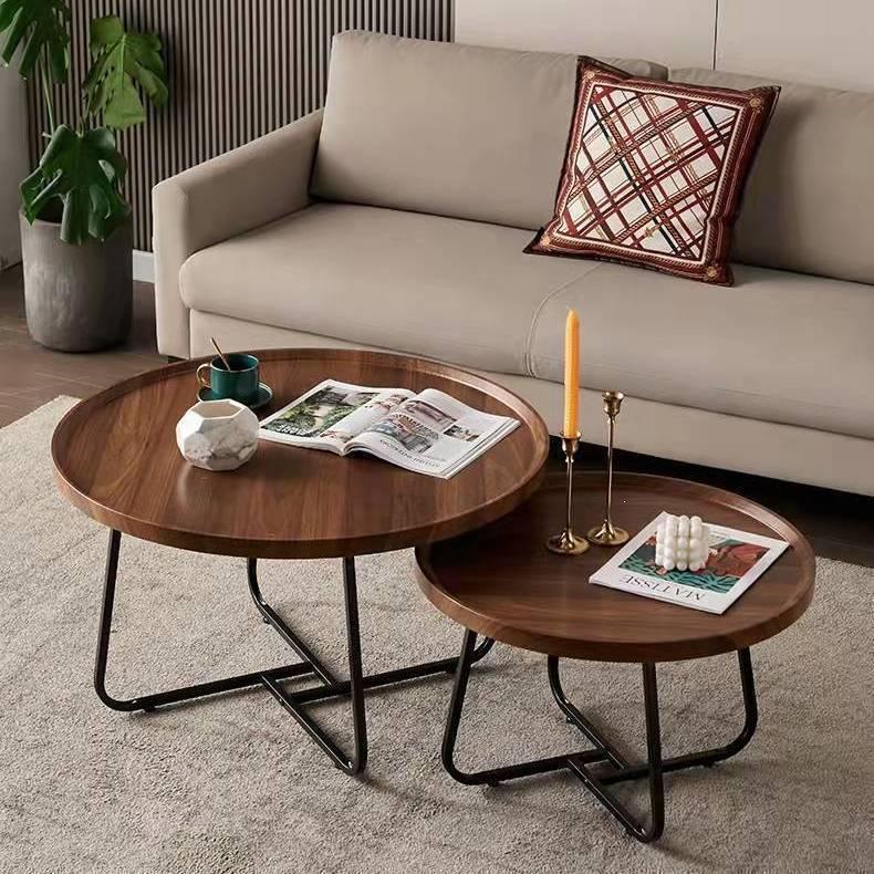 Walnut Minimalist Round Side Table – Italian Luxury Coffee Table for Living Room