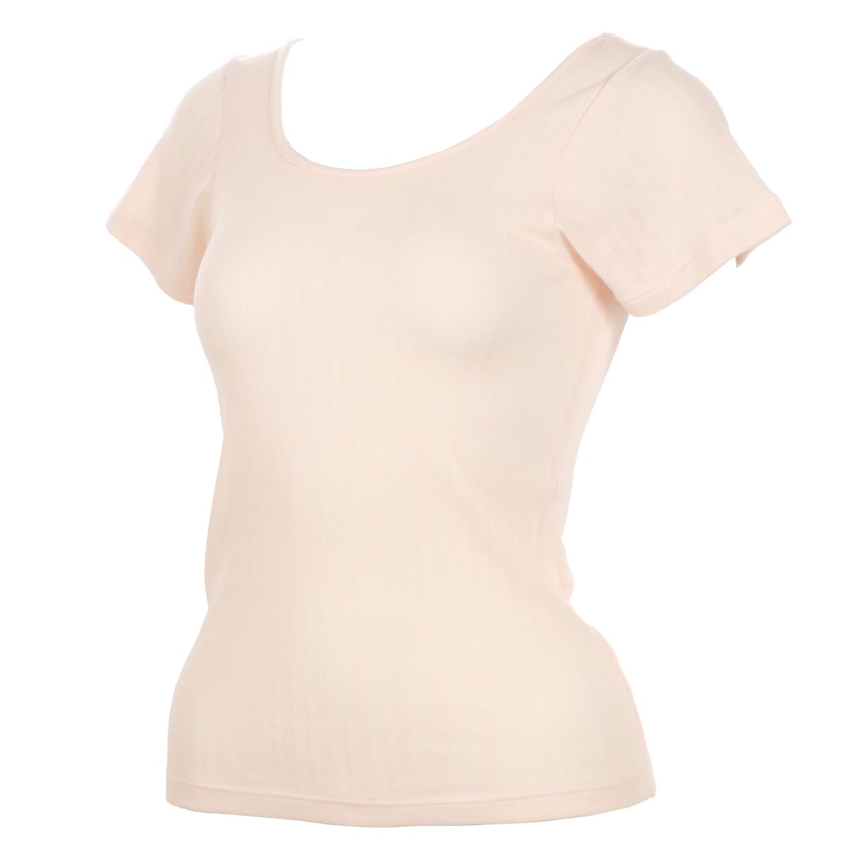

Undershirt Cotton Blend Random Rib Sleeve Pale Peach [Atsugi] [Sheer Through] Needle-Punched 2/4 U-Neck Women s
