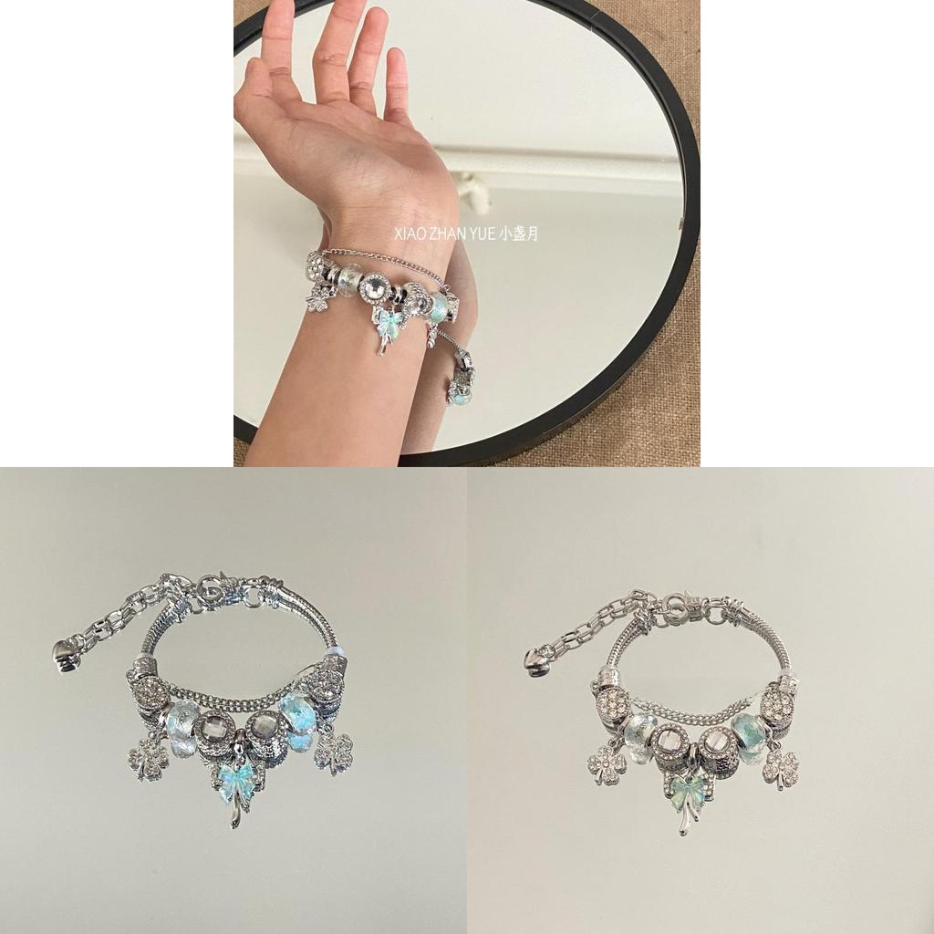 Ladies Bracelet With Electroplated Butterfly Bow And Lucky Clover Design For Summer