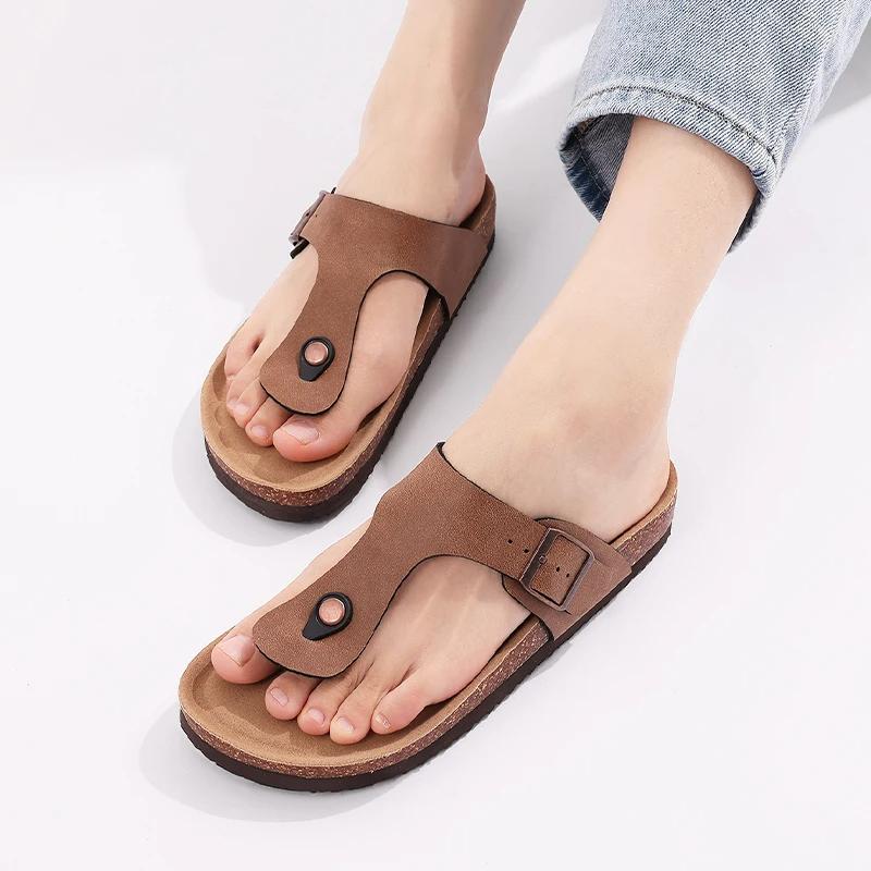 Fashion Crestar Women Cork Flat Sandals Summer Open Toe Slides Beach Slip On Slippers With Adjustable Fashion Cork Footbed Casual Slide