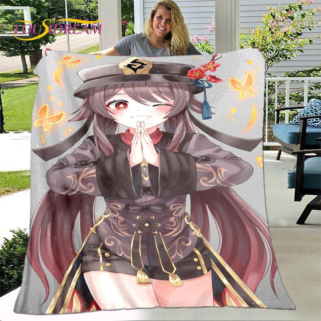 Gra animowana 3D Genshin Impact koc, koc flanelowy rzut koc, miękki ciepły koc do salonu łóżka do sypialni Sofa prezent