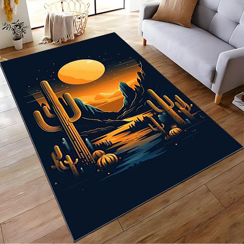 Desert Canyon Sunset Carpet with Cactus and Moonlight Design Suitable for use as an anti-slip for living room bedroom sofas
