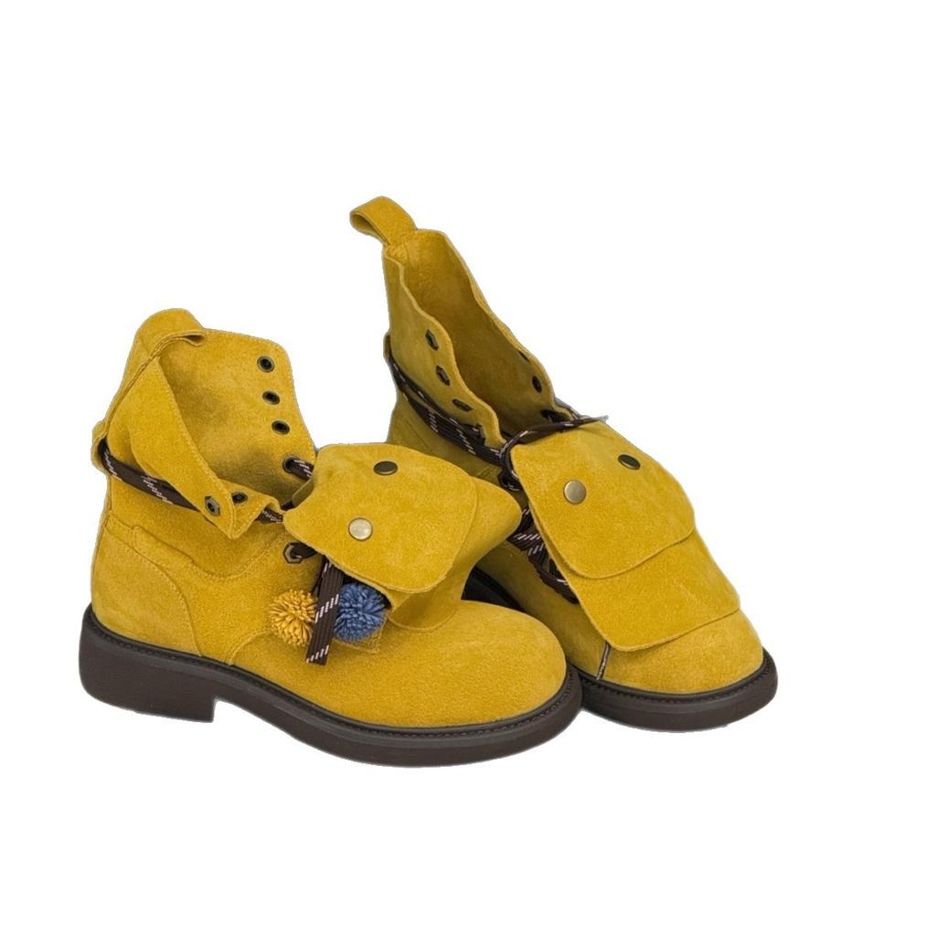 2025 new Korean version thick-soled non-slip matte leather Martin boots women's breathable short boots heightening casual shoes fashionable and ver