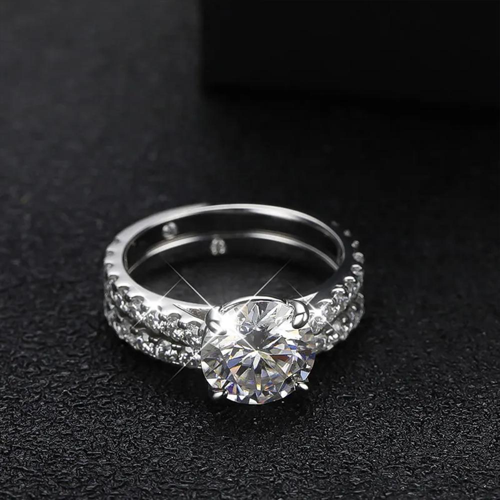 D VVS1 All Moissanite Row Rings Set For Women CopperPlated 18K White Gold Diamond Ring Wedding Bands Fine Jewelry