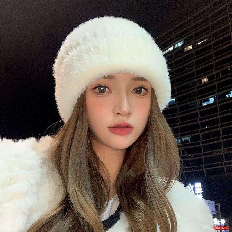 Big Face Showing Face Small Rabbit Hair Knitted Hat Children's Winter New Warm Loose Big Head Circumference Ear Protection Wool Hat
