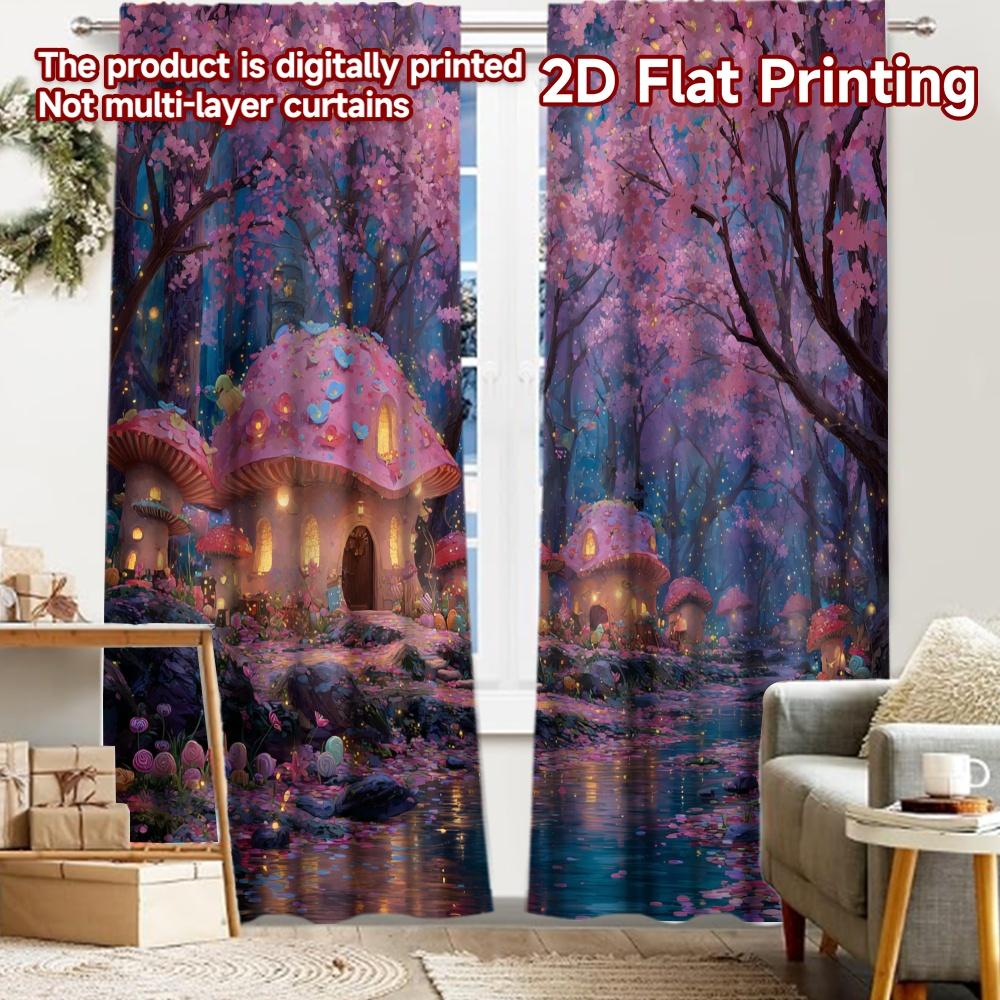 

2pcs 2D FLAT PRINTING Curtains (Without Rod) Mushroom Haven Holiday printed curtains Durable Polyester Curtains All Seasons 100*130 Grommet Top 1pcs