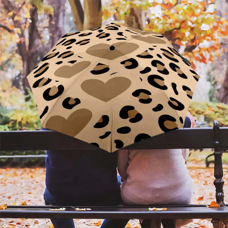 1PC Leopard Print Umbrella Portable Folding Umbrella Iron Frame Hole Bone Structure Outdoor Home Umbrella A7