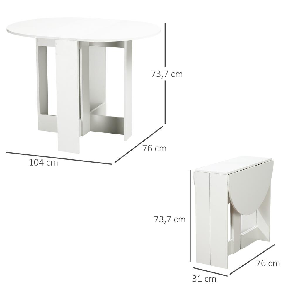 Dining Table, Folding, 2 Drop Leaves, for 2-4 People, 104 x 76 x 73.7 cm, White