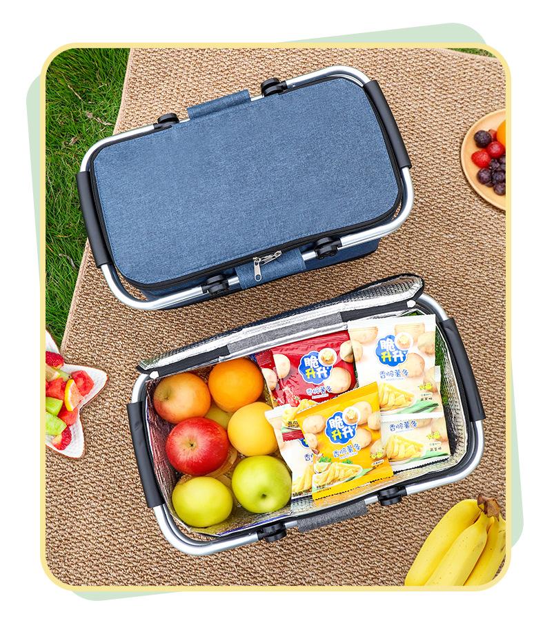 Katlanabilir Dış Mekan Yalıtımlı Piknik Sepeti - Tazeliği Koruyan Alüminyum Saplı Su Geçirmez Oxford Kumaş