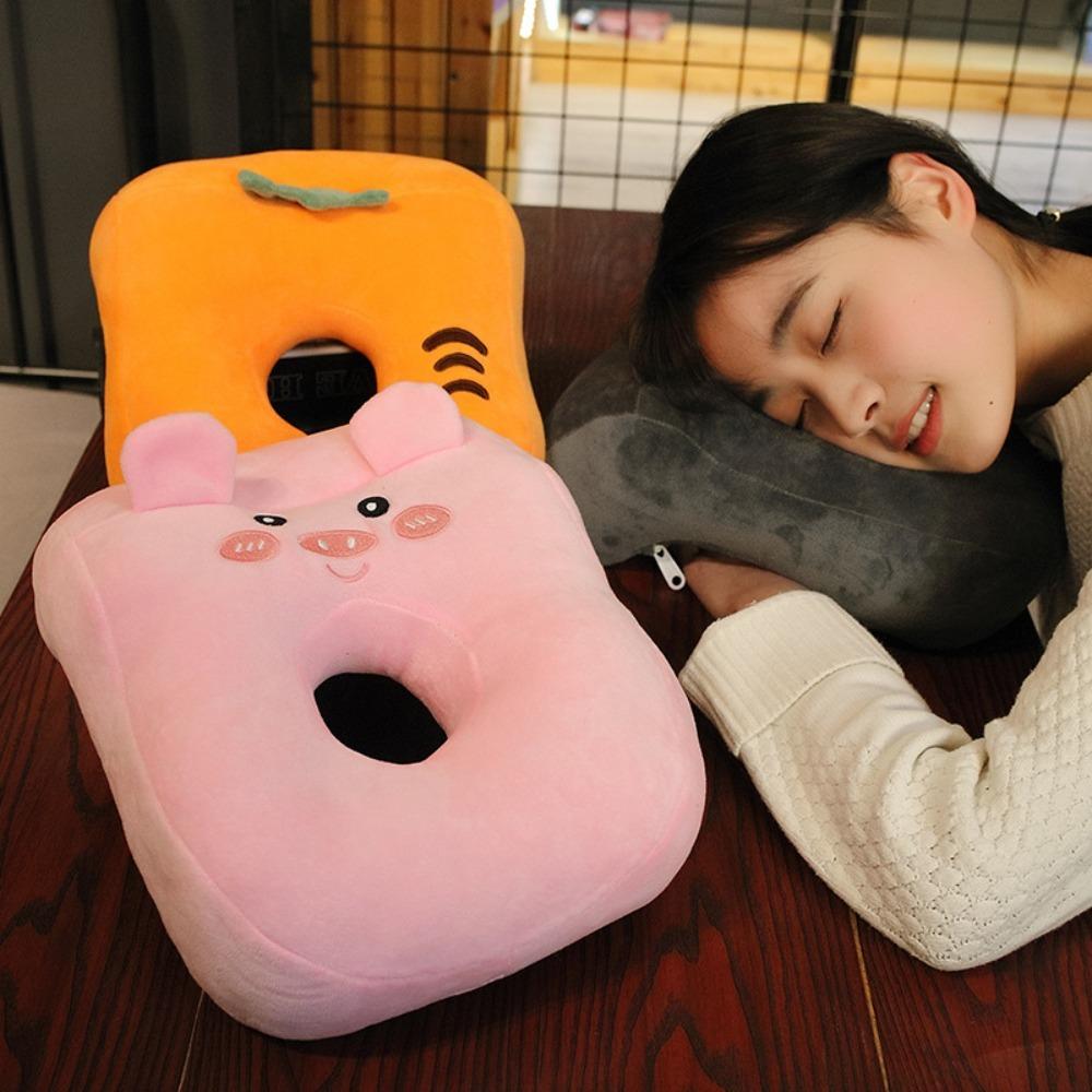 Hollow Hole Plush Nap Pillow Cartoon Neck Support Nap Accessories Sleeping Pillow Students