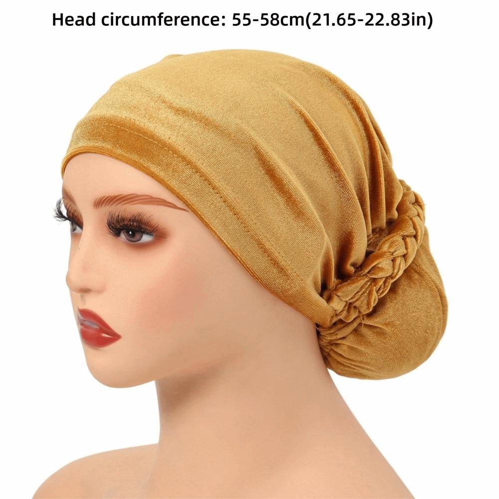 Plated Finish Velvet Turban Hat Solid Color Chemo Beanies Elegant Muslim Headscarf Cap for Women