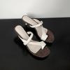 Krazing Pot Sheepskin Mules Summer Size 40 Flip Flops European Design Slip on Thin High Heels Women Peep Toe Sandals