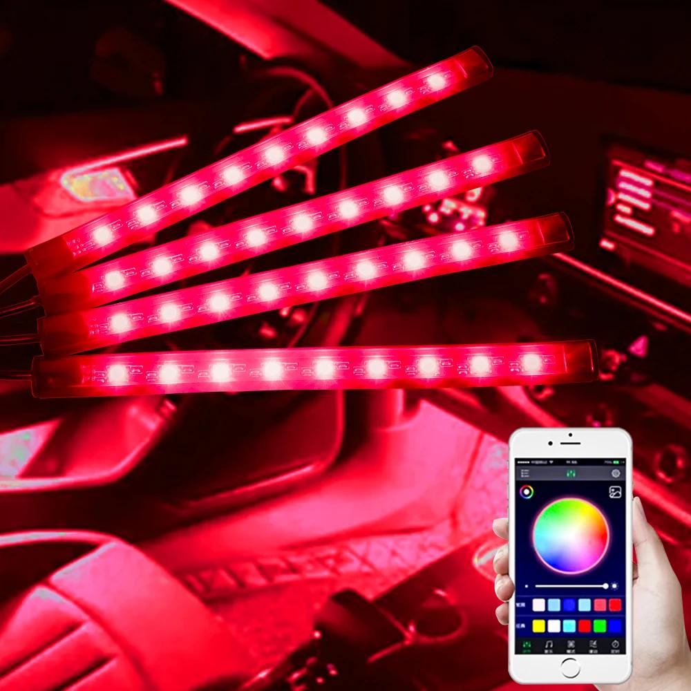 4in1 LED RGB Interior Ambient Car Light Strip Foot Light Dynamic Flash Light Music APP Control RGB Color USB/Cig Car Accessories