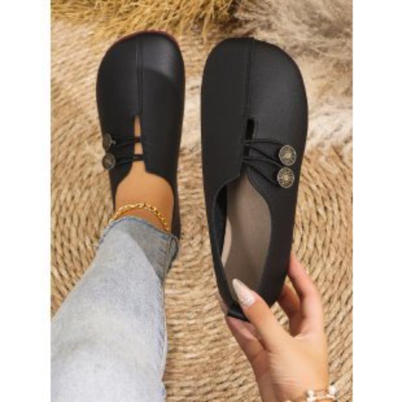 Spring soft leather, light mouth flat-soled single shoes for women, double buckle decorative comfortable commuter shoes, multi-color soft-soled beans