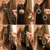 Vintage Court Style Carved Gemstone Long Fringed Earrings Light Luxury Geometric Acrylic Diamond Stud Earrings
