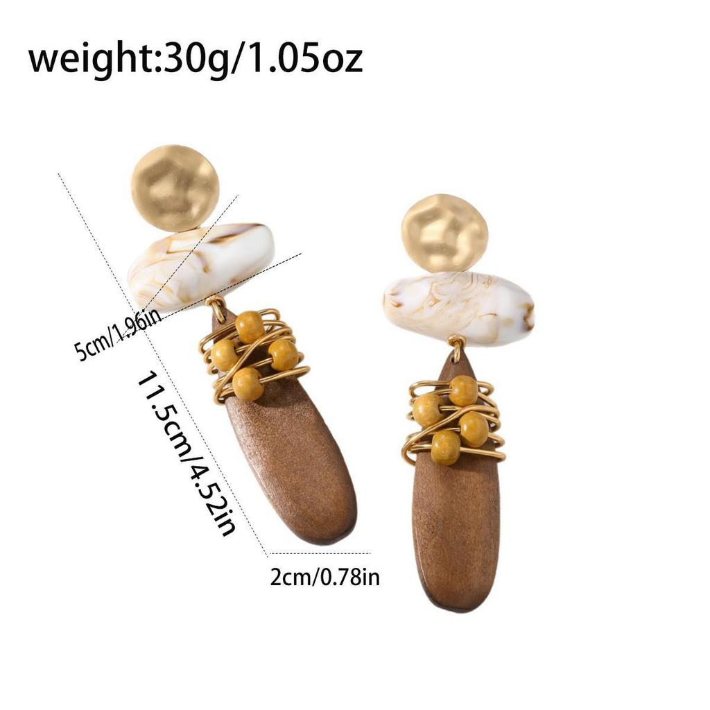 Versatile High-end Geometric Handmade Retro Faux Wood Stud Earrings for Women