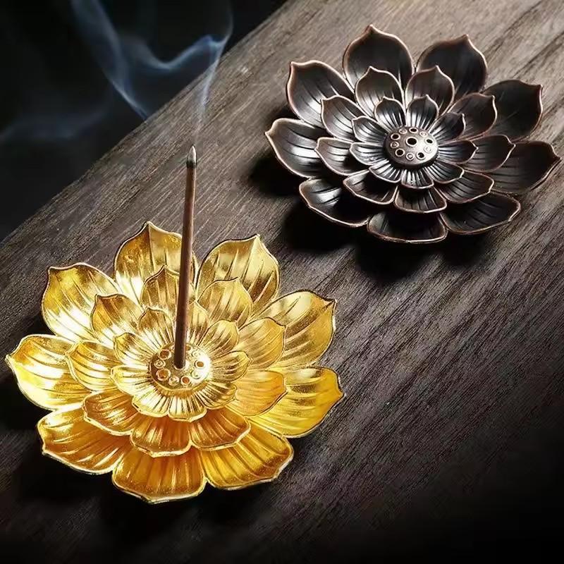 Alloy Incense Burner Sandalwood Incense Stick Holder Metal Zen Lotus Line Incense Plate Temples Yoga Studios Home Decoration