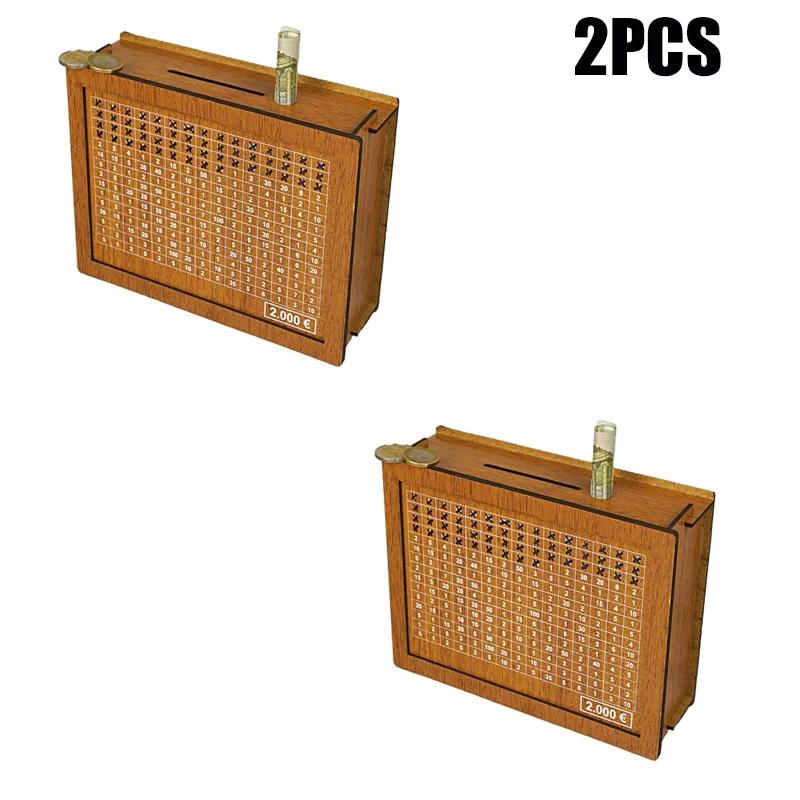 Money Box, Piggy Bank, Wood Money Bank, Reusable Money Box with Saving Goal and Numbers To Check for Helps The Habit of Saving