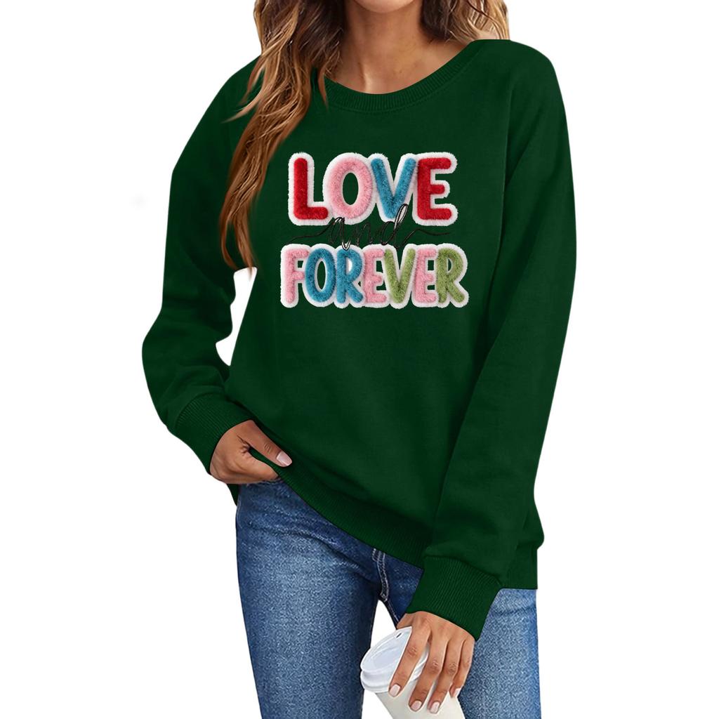 Valentines Sweatshirts For Women Love Heart Graphic Pullover R-neck Long Sleeve Tops Valentine's Day Sweatshirt